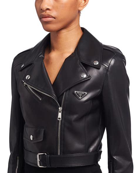 genuine leather jacket prada|prada leather biker jacket.